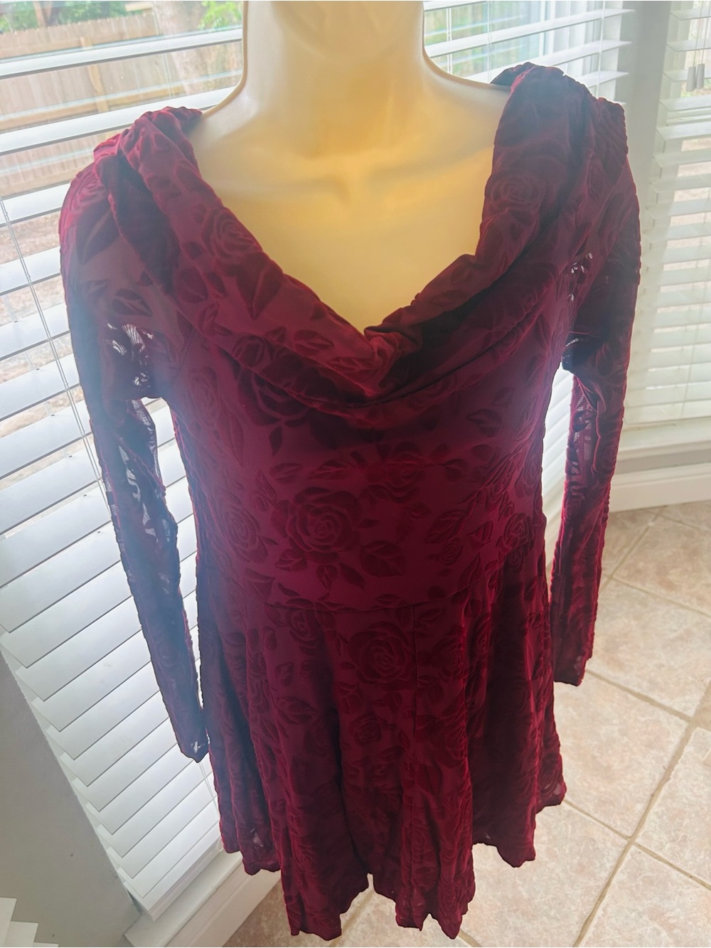 wild fable Burgundy Rose-Textured Fit & Flare Dress